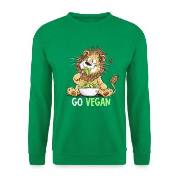 Go Vegan Lustiger Löwe | Veganer Geschenk - Unisex Pullover - Kelly Green - Vorne