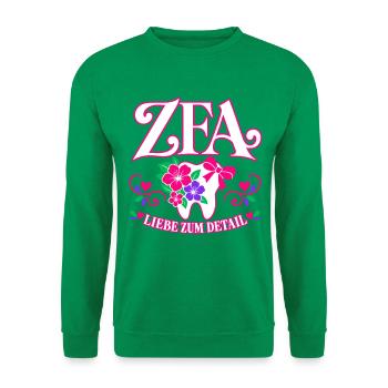 ZFA Liebe zum Detail – Zahnmedizin mit Herz - Unisex Pullover - Kelly Green - Vorne