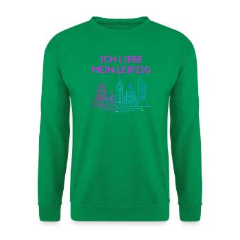 Ich liebe mein Leipzig Neon Skyline - Unisex Pullover - Kelly Green - Vorne