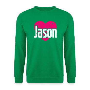 I Love Jason Pinkes Herz Ich liebe Jason - Unisex Pullover - Kelly Green - Vorne