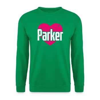I Love Parker Pinkes Herz Ich liebe Parker - Unisex Pullover - Kelly Green - Vorne