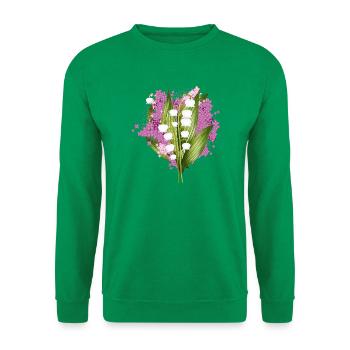 Maiglöckchen und Flieder als Frühlingsgruß - Unisex Pullover - Kelly Green - Vorne