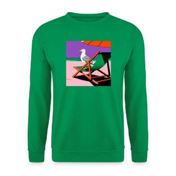 Bunter Strandstuhl und Möwe - Unisex Pullover - Kelly Green - Vorne