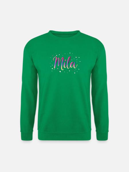 Name Mila – Buntes Aquarell Design mit Punkten - Unisex Pullover - Kelly Green