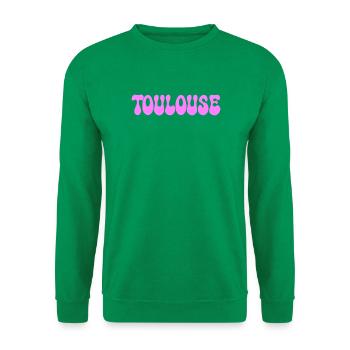 Toulouse, neonrosa Blasenbuchstaben - Unisex Pullover - Kelly Green - Vorne