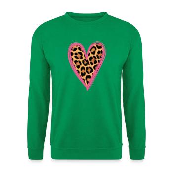 Leopard Muster Herz Design - Unisex Pullover - Kelly Green - Vorne