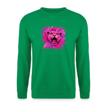 Pinker Löwe im Farbschwall - Unisex Pullover - Kelly Green - Vorne