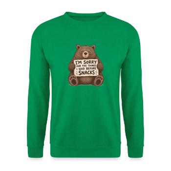 Bär mit Schild: Sorry für Snacks - Unisex Pullover - Kelly Green - Vorne