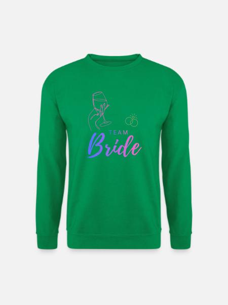 Team Bride Wine Glass and Rings - Unisex Sweatshirt - kelly green