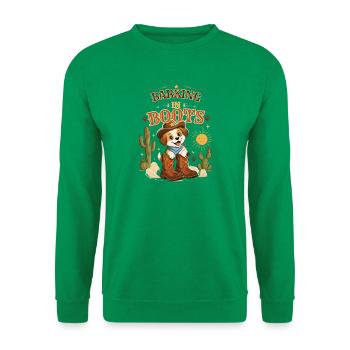 Bellender Hund im Cowboy-Stiefel - Unisex Pullover - Kelly Green - Vorne