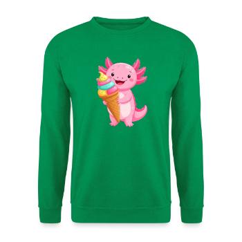 Pink Comic Axolotl with School Cone – Back to School Art - Unisex Sweatshirt - kelly green - Front