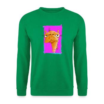Neon Kamel Karikatur auf Pinkem Hintergrund - Unisex Pullover - Kelly Green - Vorne