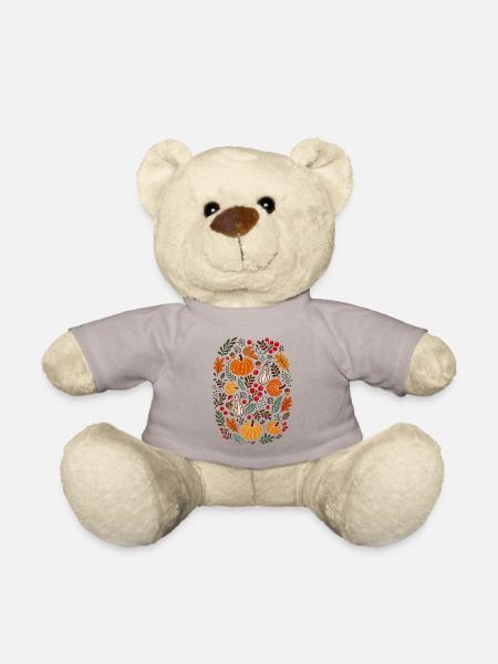 Kürbisse und Herbstfrüchte auf Blättern - Teddy - Taupe