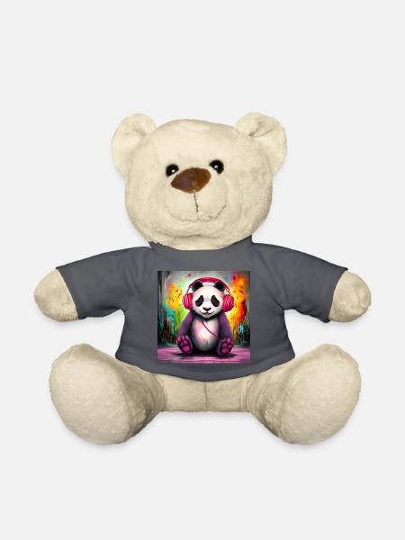 Panda DJ mit bunten Kopfhörern - Teddy - Anthrazit