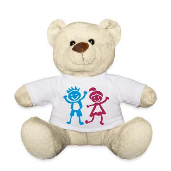 boy girl children drawing 1 - Teddy Bear - white - Front
