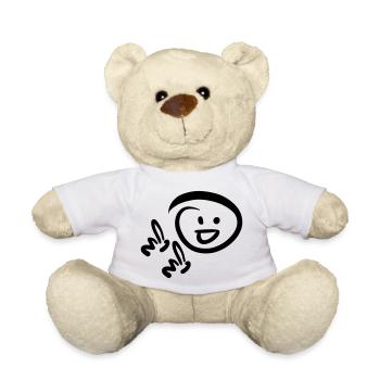 Visage souriant, pointant du doigt quelque chose - Nounours - blanc - Devant