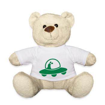 alien spacecraft flying UFO with cute Aliens - Teddy Bear - white - Front