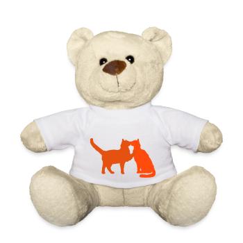 2 Katzen Küssen Pärchen Zwei Freunde Schmusen Paar - Teddy - Weiß - Vorne