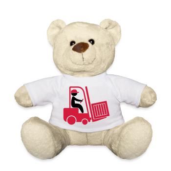 A forklift transporting a box - Teddy Bear - white - Front
