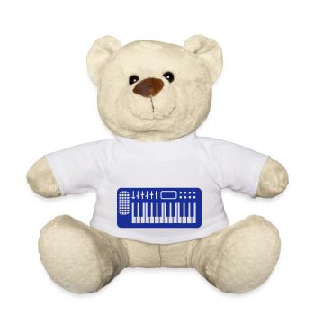 Synthesizer Keyboard Loud Techno DJ Music Party - Teddy Bear - white - Front