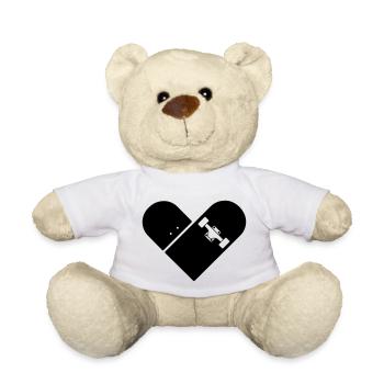 Minimal Skateboard - Heart Logo Design / Icon - Teddy Bear - white - Front