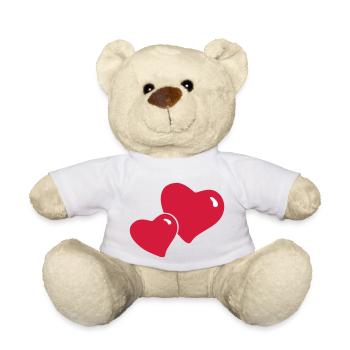Coeur, 2 Coeurs, Romantique, Amour, Saint Valentin - Nounours - blanc - Devant