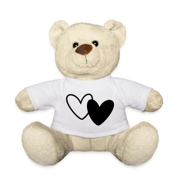 Zwei Herzen Schwarz Weiß - Teddy - Weiß - Vorne