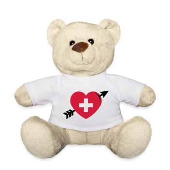 Herz Mit Schweizerkreuz Und Pfeil (Schweiz / 2C) - Teddy - Weiß - Vorne