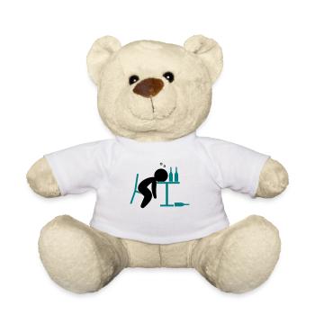 Ein Alkoholiker liegt betrunken auf dem Tisch - Teddy - Weiß - Vorne