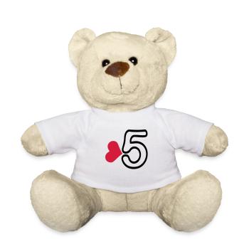 Number 5 & red heart - Teddy Bear - white - Front