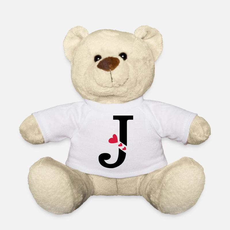 Capital lettre J avec des coeurs - Nounours - blanc