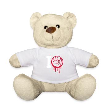 J’aime Heavy Metal Hard Rock Musique Main Geste Coeur - Nounours - blanc - Devant