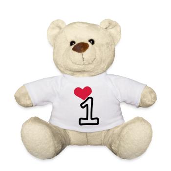 Number 1 & red heart - Teddy Bear - white - Front