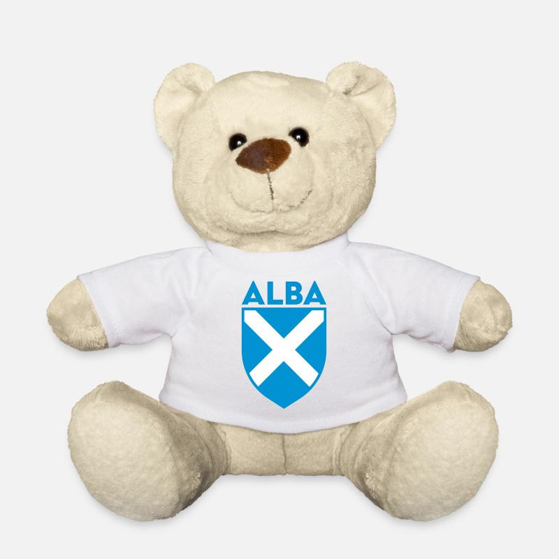 Alba Saltire Flag Shield (Blue Outline) - Teddy Bear - white