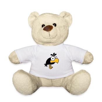 Rabe Comic Vogel steht guckt lustig Cartoon Humor - Teddy - Weiß - Vorne