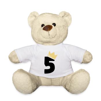 5. Geburtstag Krone 5 Jahre Zahl - Teddy - Weiß - Vorne