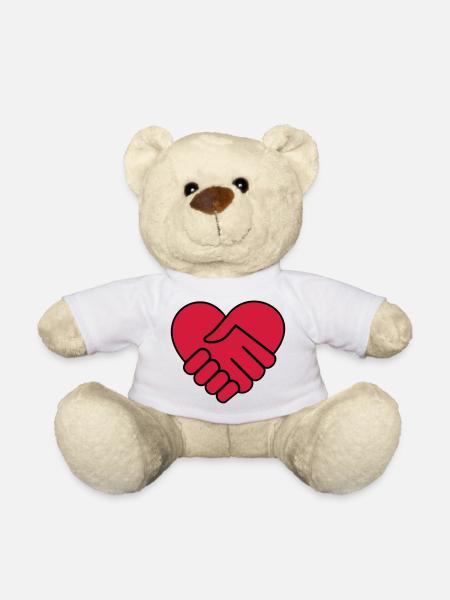 Hand in hand heart red - Teddy Bear - white