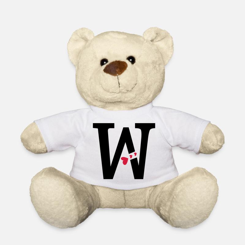 Großbuchstabe W mit Herzen - Teddy - Weiß