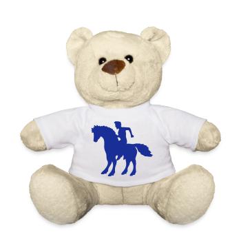 Horse Man Fast Riding Silhouette Rider Boy - Teddy Bear - white - Front