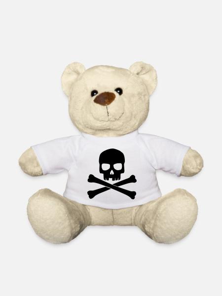 Totenkopf Schwarz mit gekreutzten Knochen - Teddy - Weiß
