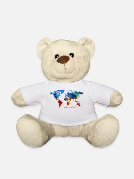Lets explore! map of the world - Teddy Bear - white