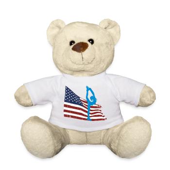 Eiskunstläuferin vor der USA Flagge - Teddy - Weiß - Vorne