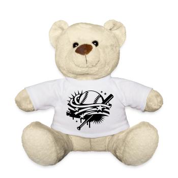 Baseball and a baseball bat with stripes and stars - Teddy Bear - white - Front