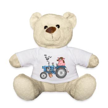 Ulkiges Schwein auf Traktor - Teddy - Weiß - Vorne