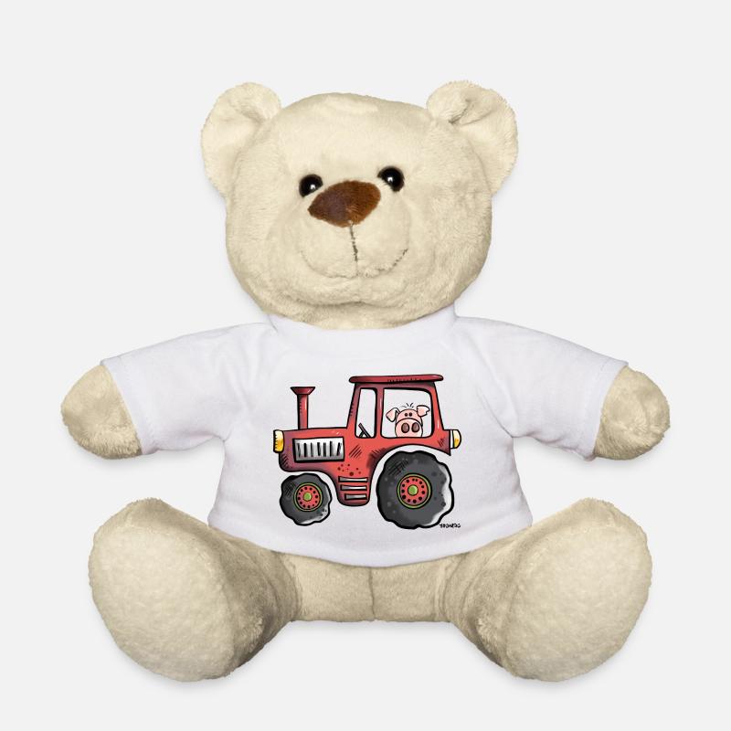Schwein fährt Traktor - Teddy - Weiß