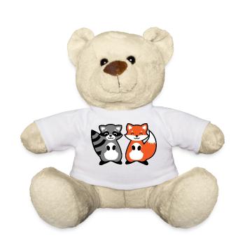 Waschbär und Fuchs - raccoon and fox Geschenk Kind - Teddy - Weiß - Vorne