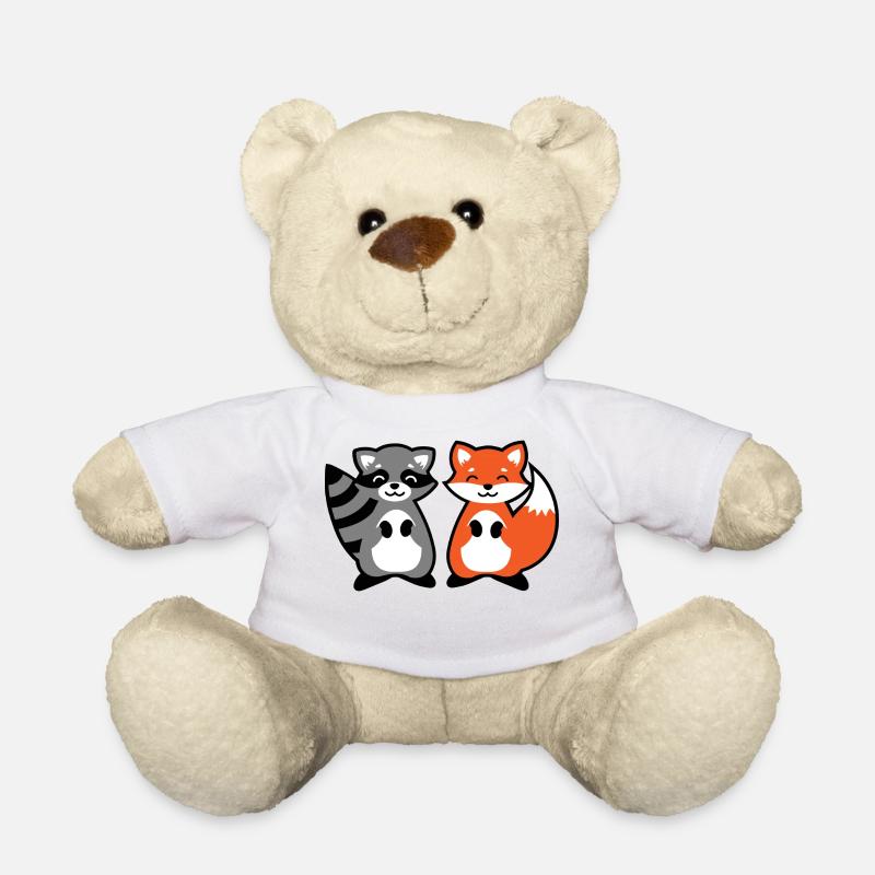 Waschbär und Fuchs - raccoon and fox Geschenk Kind - Teddy - Weiß