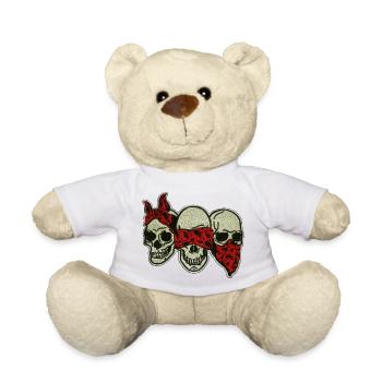 Drei Schädel mit roter Augenmaske / Three Skulls - Teddy - Weiß - Vorne
