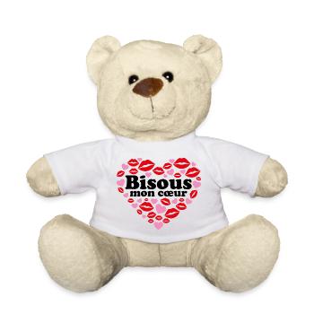 Bisous mon cœur Phrase romantique couple amoureux - Nounours - blanc - Devant