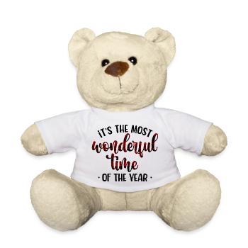 Crimson Plaid Script - Teddy Bear - white - Front